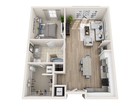 Floor plan for 1 bed, 1 bath, 815 sqft